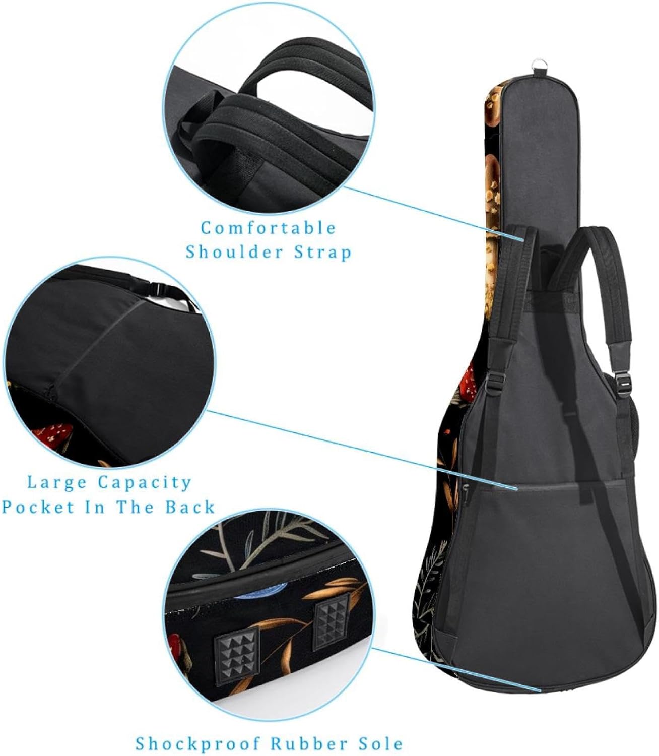 Acoustic Guitar Bag, 40 41 42 Inch Guitar Case Cover Soft Guitar Gig Bag for Acoustic Electric Bass Classical Guitar, Aesthetic Mushroom Pattern