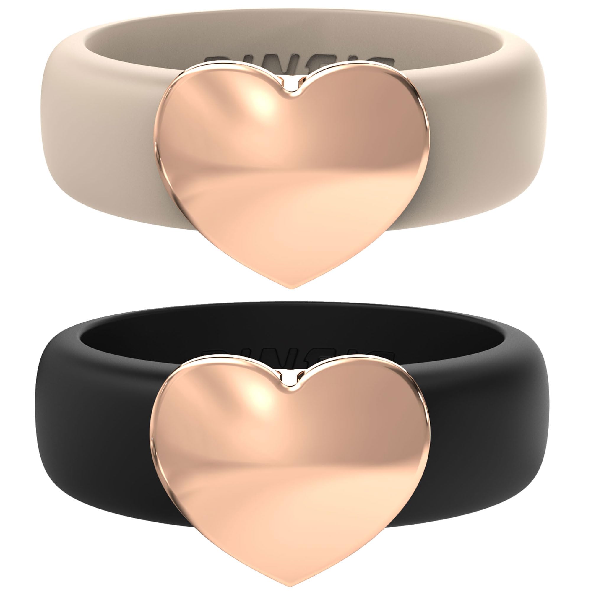 Rinfit Womens Silicone Wedding Ring with Stainless Steel Heart - Rubber Bands - Patented Design