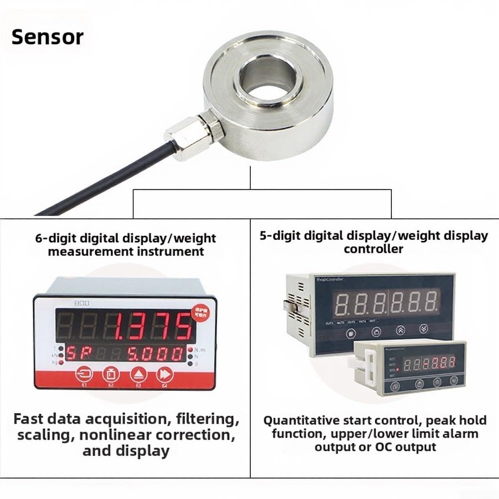 Transductor de medición de fuerza de anillo hueco 0-100kg Celda de carga de acero inoxidable para apretar tornillo Prensa Ajuste Prueba de fuerza Sensor industrial (Capacidad: 5kg)
