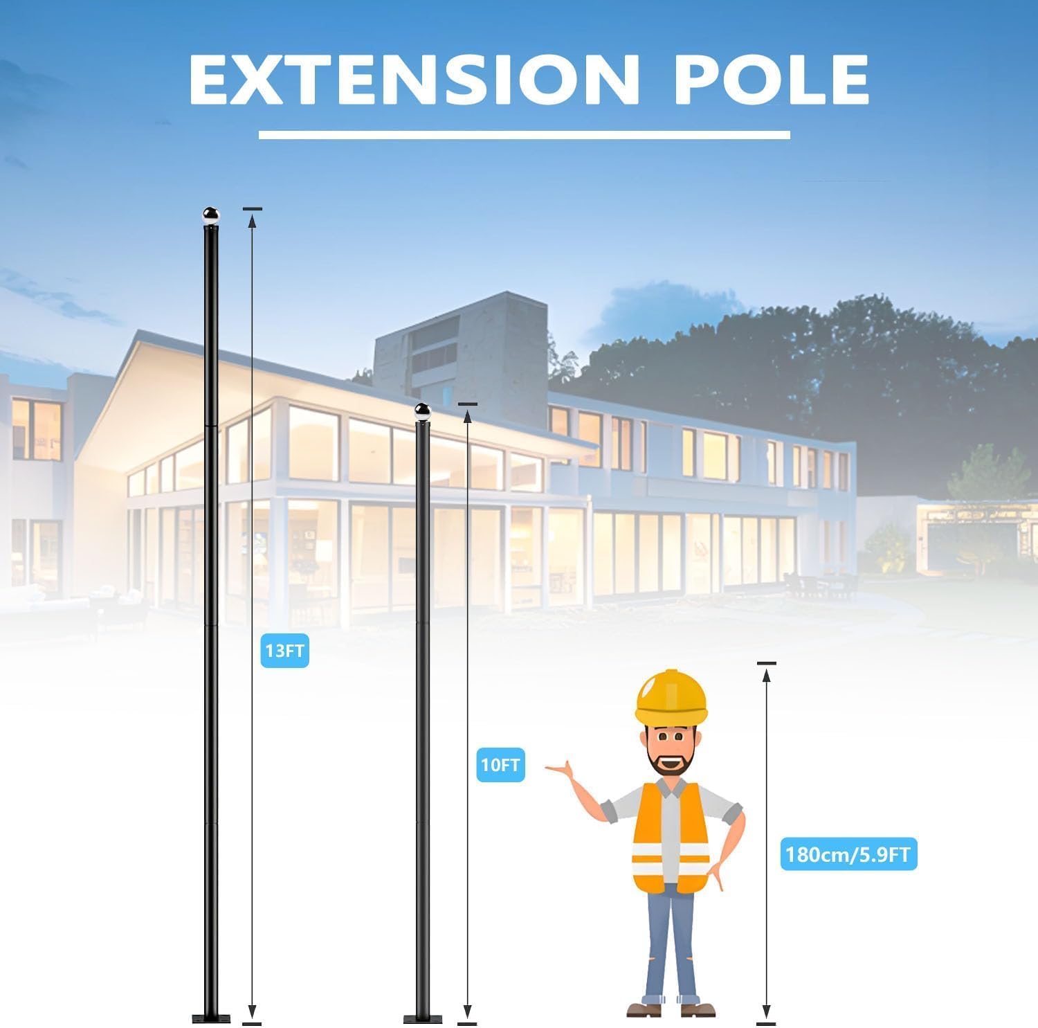 Street Light Pole 10Ft, Heavy Duty Metal Outdoor Light Post for Solar Street Lights, Rust-proof Galvanized Steel Pole with Mounting Rebar Cage Base for Basketball Courts, Parking Lots, Backyard & Park