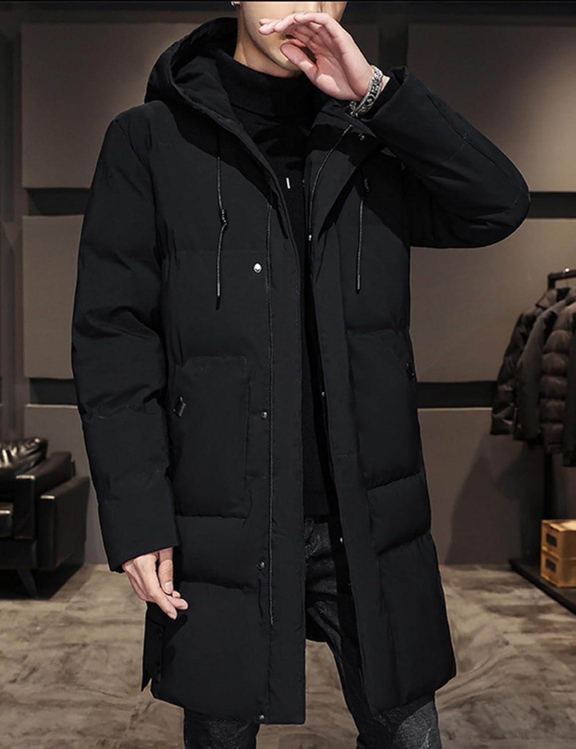 Uomo Spesso Antivento con Cappuccio Piumino Lungo Inverno Caldo Sottile Piumino Moda Tendenza Tempo Libero All'aperto Piumino Freddo