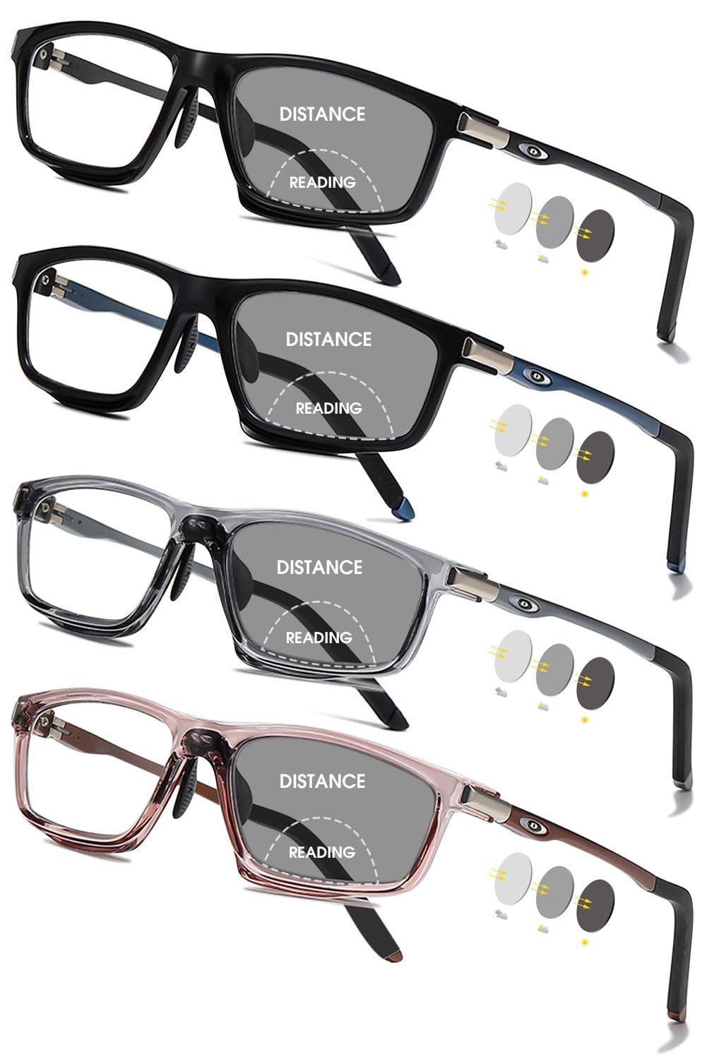 VEVESMUNDO Bifokale Lesebrille Selbsttönende Sonnenbrille Photochrome Sonnenlesebrille Rechteckige Blaulichtfilter Brille mit UV-Sonnenschutz