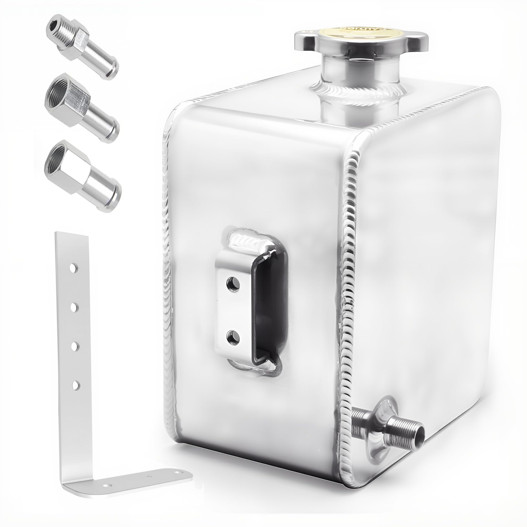2.5L Water Coolant Expansion Tank Radiator Overflow Tank Coolant Reservoir Tank Aluminum Radiator Catch Can Complete Header Kit Universal Silver 2.5L