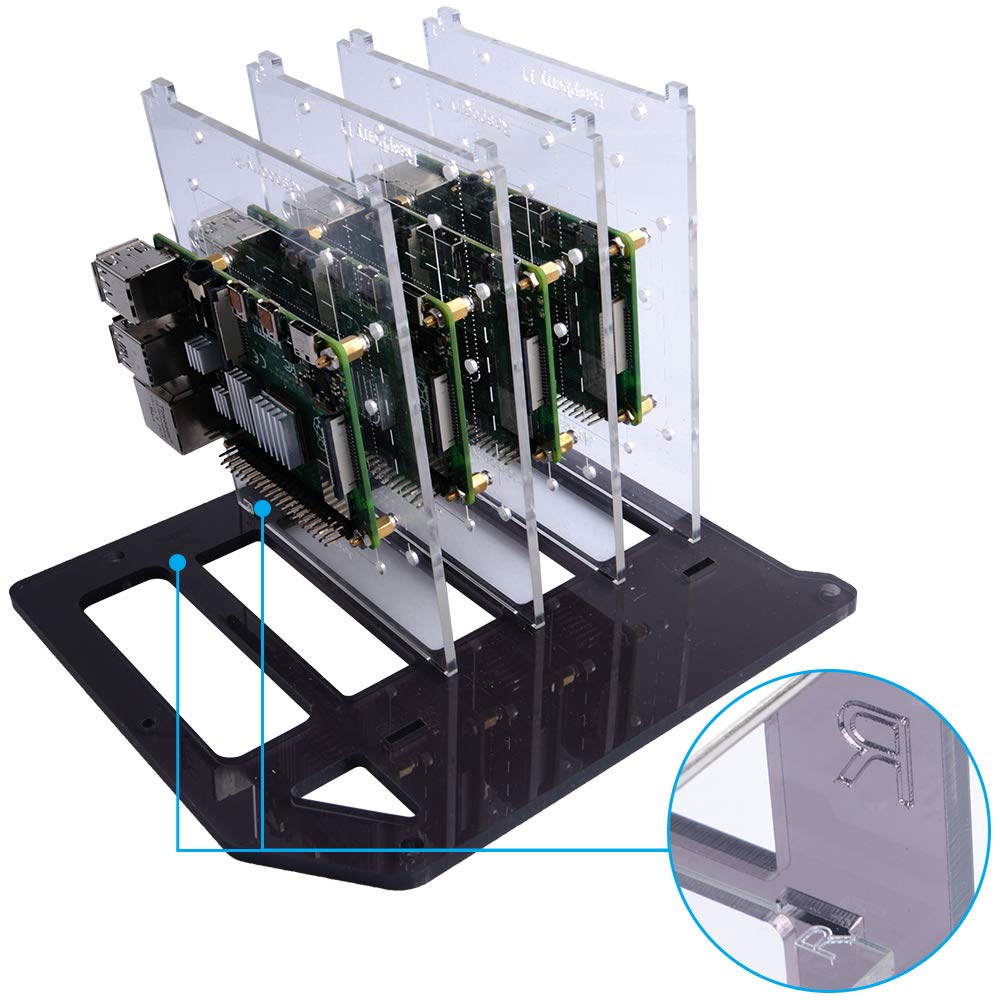 GeeekPi 4‑lagiges Acryl Cluster Gehäuse für Raspberry Pi, Rack Tower Gehäuse mit 120 mm RGB‑LED‑Lüfter (5 V), kompatibel mit RPi 4B/3B+/3B/2B/B+ und Jetson Nano