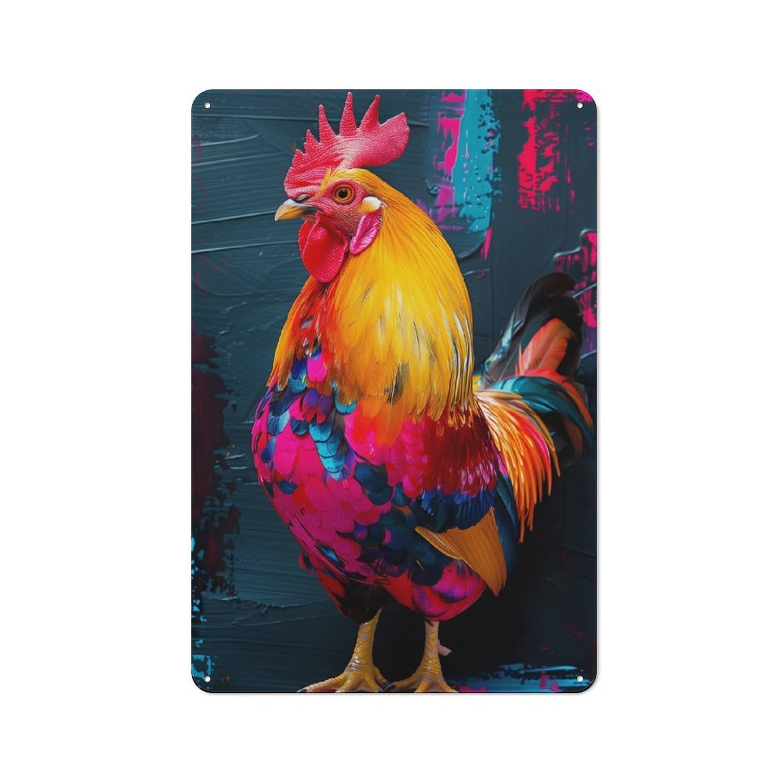 Junmoney Colorful Rooster Classic Decorative Tin Plaque 30X20cm, Bar Wall Plaque For Diner, Restaurant, Shed Or Kitchen