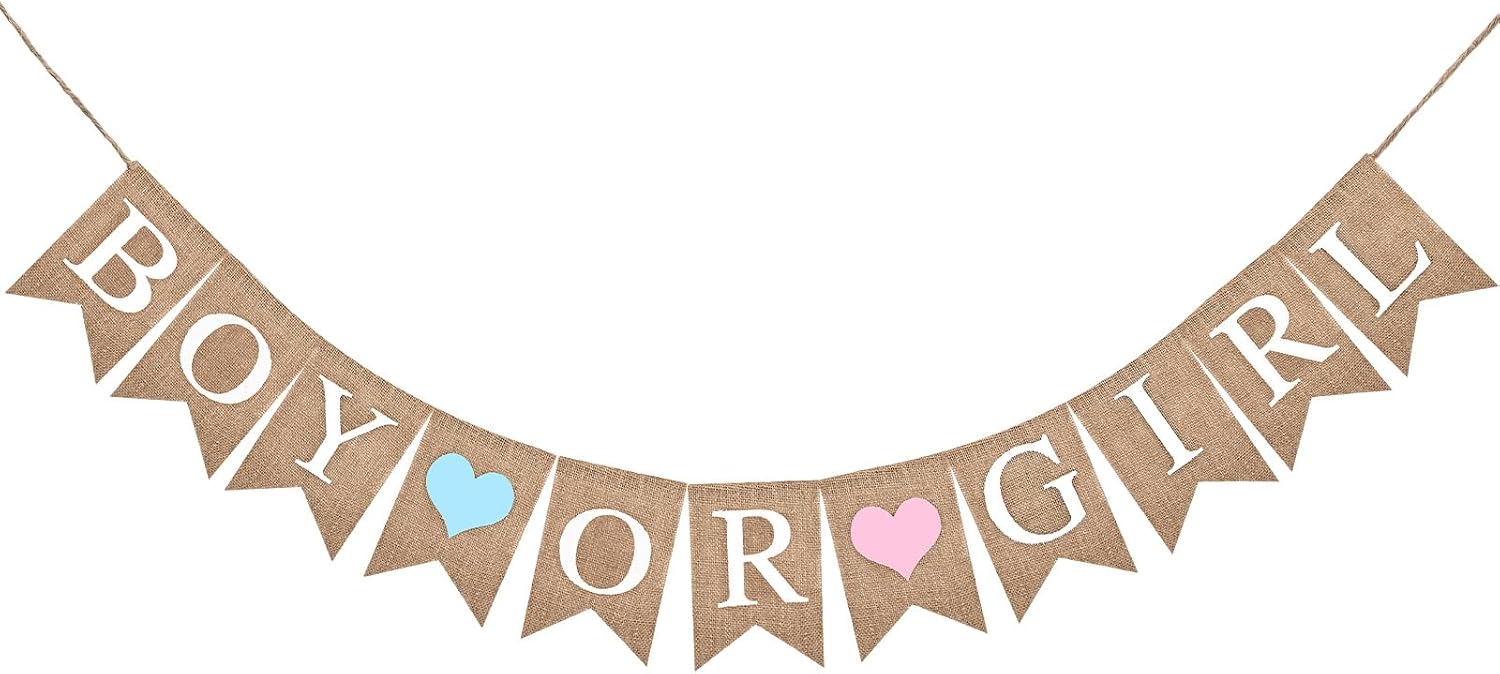 CHRORINE Boy or Girl Burlap Banner - Gender Reveal Banner Neutral Gender Reveal Party Decorations Babies Announcement Sign for Girls and Boys