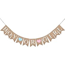 CHRORINE Boy or Girl Burlap Banner - Gender Reveal Banner Neutral Gender Reveal Party Decorations Babies Announcement Sign for Girls and Boys
