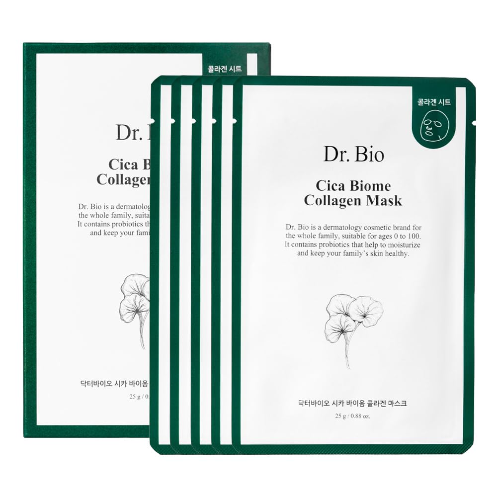Cica Biome Collagen Mask (5ea), Vegan Collagen-Coated Mask with 3x Collagen Boost for Elasticity and Firming, Skin Repairing, Radiant Skin, Anti Aging, Lifting, Hydrating, Korean Skincare