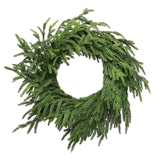 Somikis 24 Inch Christmas Wreaths for Front Door Real Touch Norfolk Pine Wreath for Winter Indoor&Outdoor Porch Windows Wall Home Decor, Realistic Wreath for All Seasons