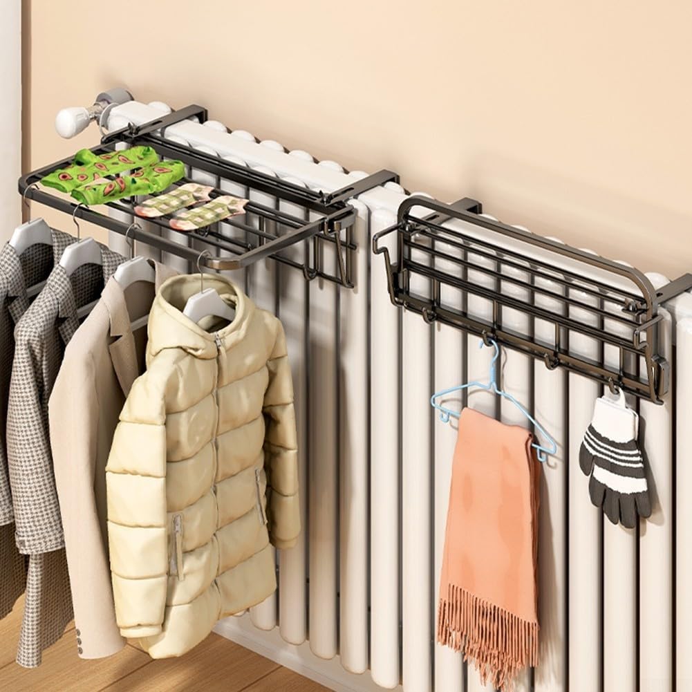 35cm Bathroom Radiator Towel Holder, No Drill Iron Hanging Rail, Space-Saving Storage for Standard Radiators, White Heated Towel Rack, Ideal for Bathroom nization