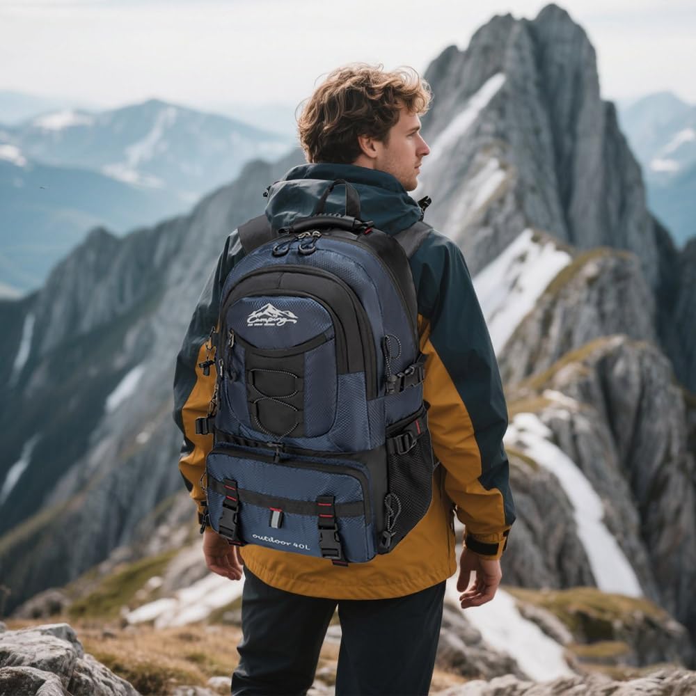 40L Hiking Backpack Large Capacity Camping Pack for Men Women Outdoor Travel Waterproof Daypack Lightweight Backpack Blue - Image 2