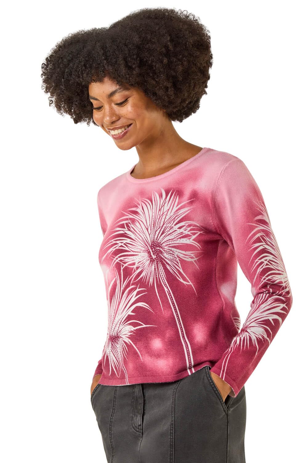 Roman Women's Pink Floral Print Knit Jumper In Size 12