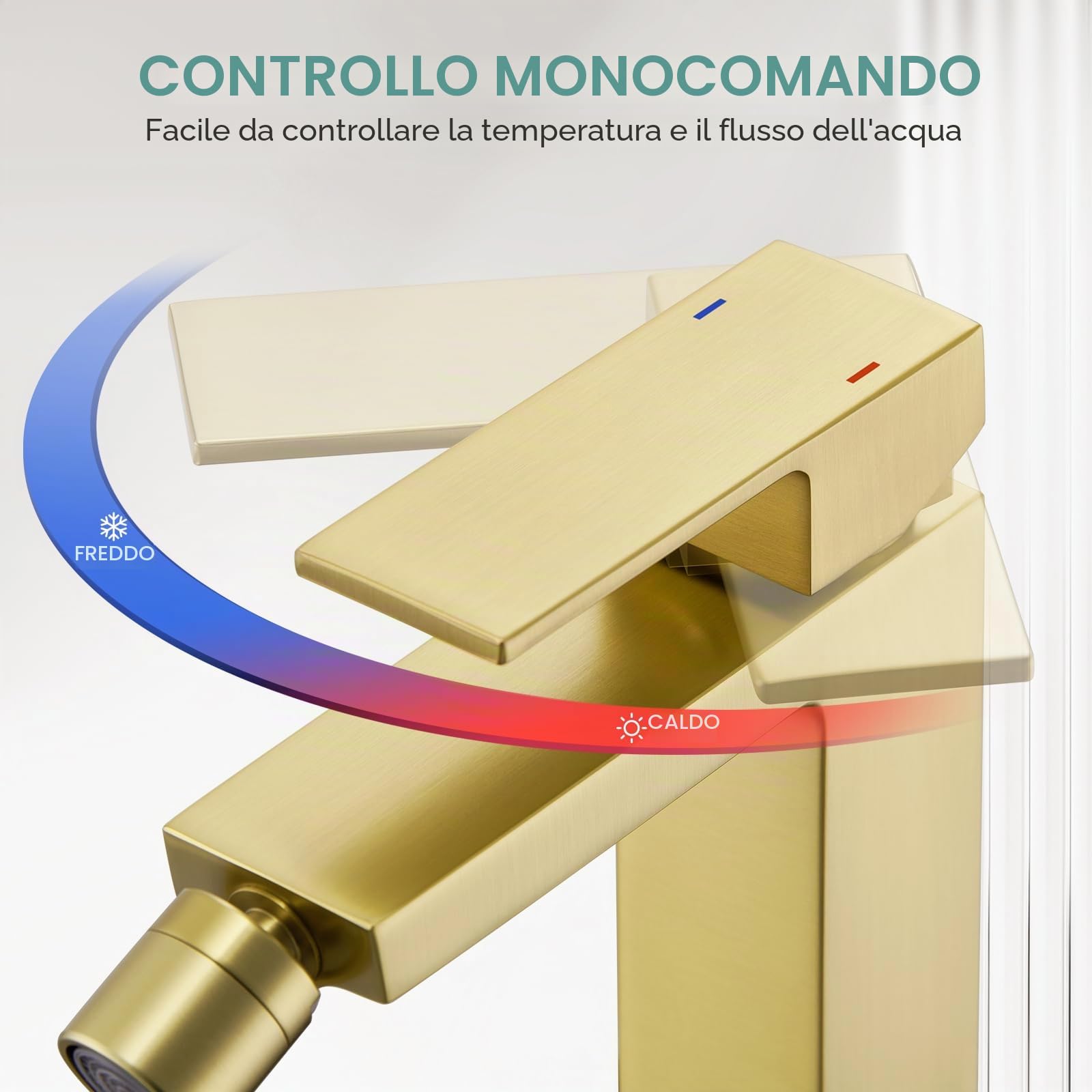 Faustina Rubinetto per Bidet WC con Tirante, Miscelatore Monoelmo Bidet in acciaio inox regolabile con giunto sferico Ottone, Spazzolato Oro