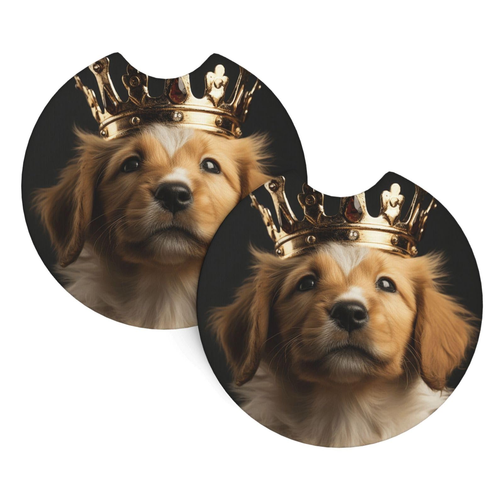 2PCS Car Coaster for Cup Holders Universal Auto Cup Mat Puppy with a Crown Cup Coaster Pad 2.7" Waterproof Neoprene Non-Slip Cup Holder Coasters Car Interior Accessories for Women Men