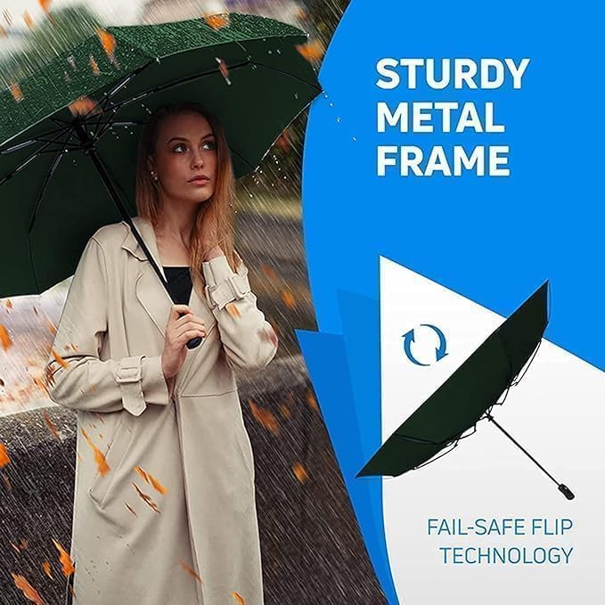 Image of Compact Travel Umbrella, Auto Open and Close, 9 Reinforced Fiberglass Ribs, Ergonomic Rubberised Handle