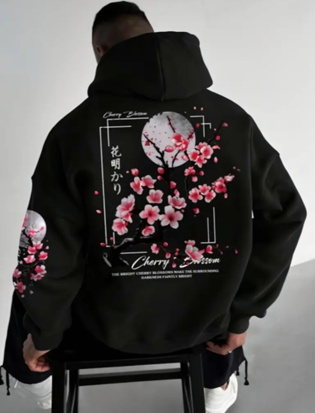 Mens Fleece Japanese Graphic Hoodies, Fashion Pullover Sweatshirt with Hood, Casual Long Sleeve Fall Winter Streetwear - Image 3