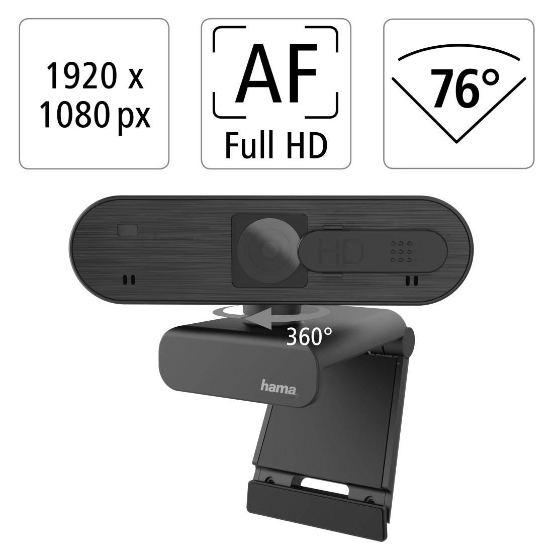 Hama Webcam 1080p Full HD mit Stereo Mikrofon (PC Webcam mit Autofokus und intelligenter Belichtung für Homeoffice und Gaming, 360 Grad schwenkbar, mit Kamera-Abdeckung) & Sennheiser PC 8 USB Headset