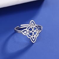 Vista 2 de Dreamtimes Anillo de nudo de bruja para mujer, de acero inoxidable, con barra abierta, ajustable, celta, cuaternario, nudo de bruja, amuleto