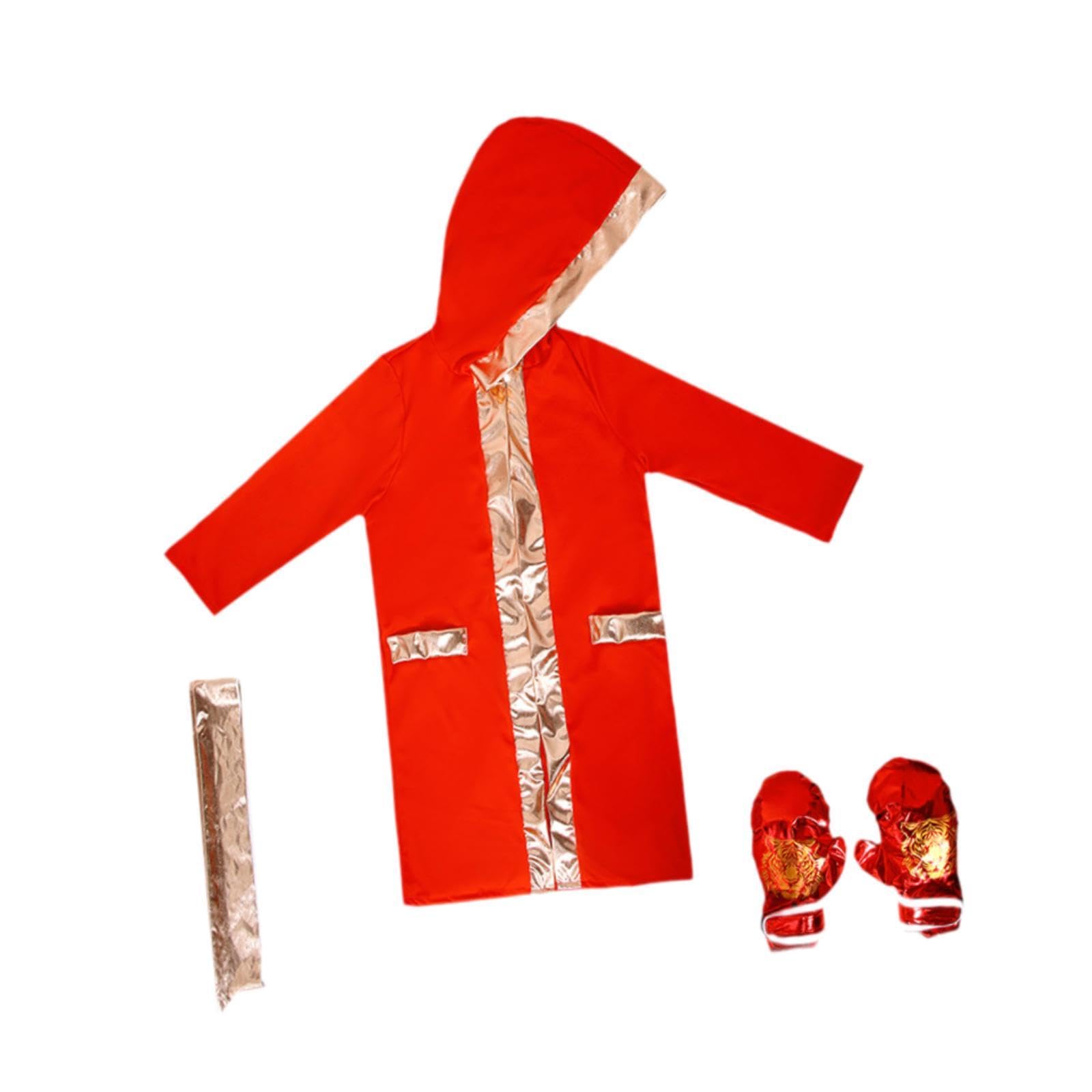 3 Pièces Costume de Boxe Uniforme de Déguisement Complet Tenue de Scène de Boxeur avec Gants en Tissu Doux et Respirant Adapté pour