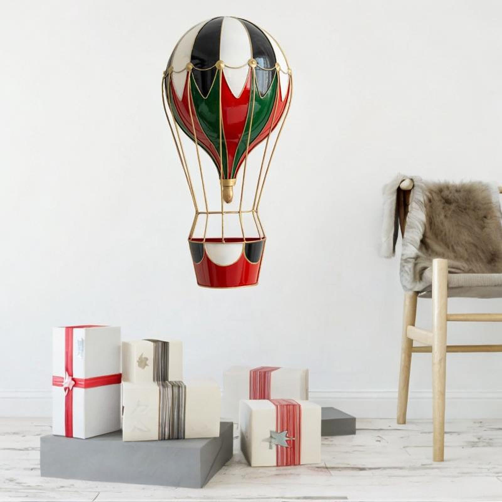 Estatua Navideña Decorativa para Mesa de Navidad Figura de Hierro Artesanal Centro de Mesa Atemporada Adecuada para Decoración de Hogar Fiesta Restaur, Globo aerostático, Individual