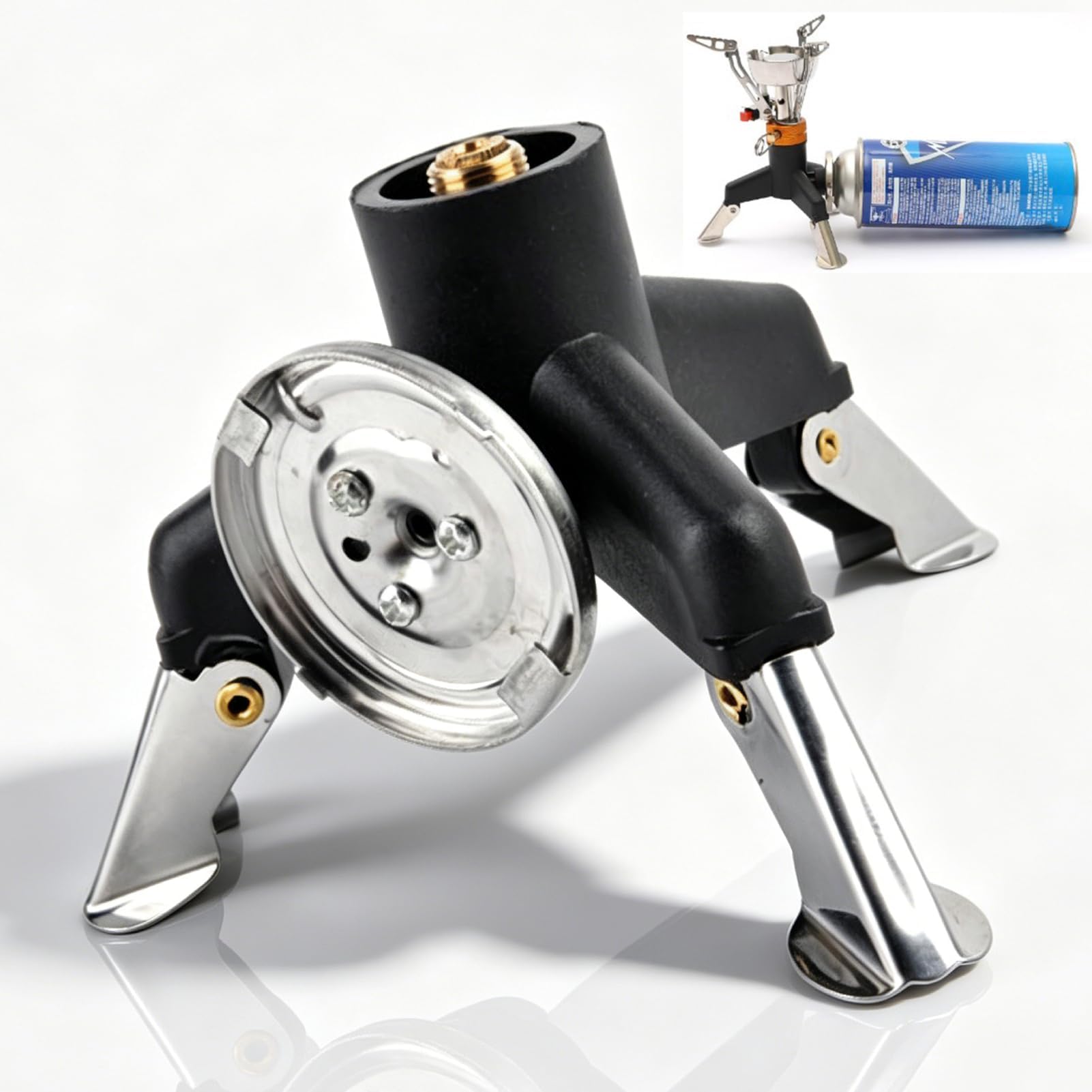 HERCHR Stainless Steel Tripod Gas Stove Adapter, Professional Long Gas Tank Conversion Head Camping Stove Converter Adapter Self Locking Portable Conversion Head for Outdoor Camping Hiking