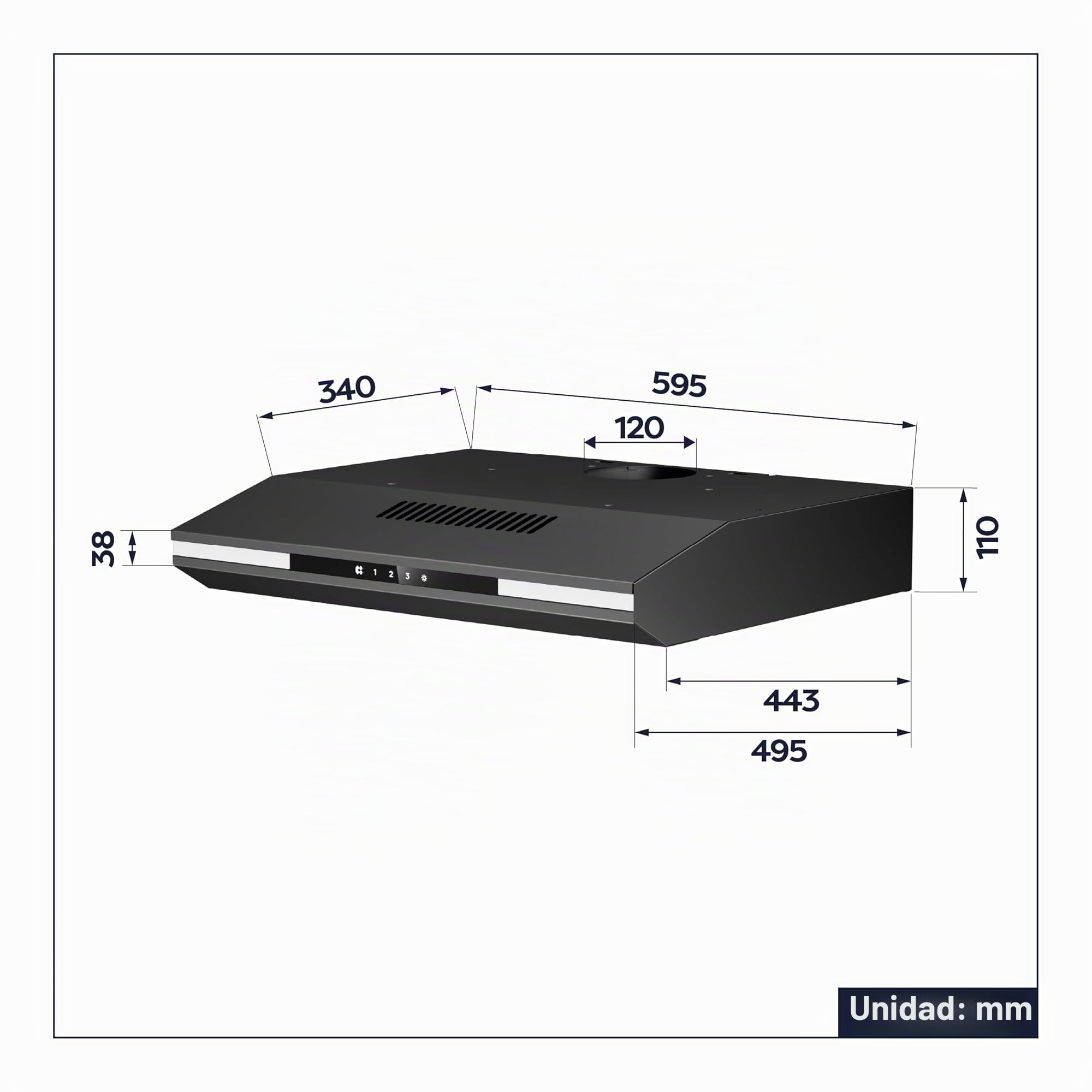 CIARRA CBCB6921 Campana Extractora 60 cm Clase A+ Luz Ambiental Adicional | Pantalla táctil Cocina Extractora Integrada 3 Niveles 300m³/h con Filtro de Carbón CBCF011 Negra
