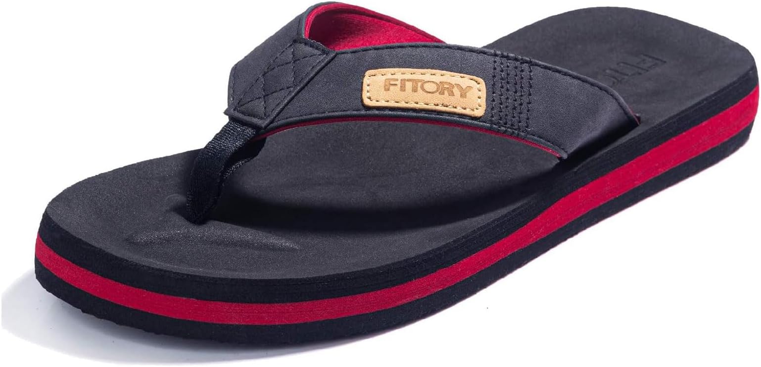 FITORY Men's Flip-Flops Arch Support Thongs Comfort Slippers for Beach Size 7-13