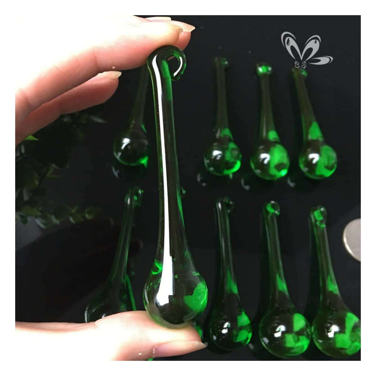 Chandelier Crystal Prisms Pendants 2PC Emerald Green Brushed Water Droplet Crystal Pendant Prism Decor Crystals Lighting Lamp Replacement Parts