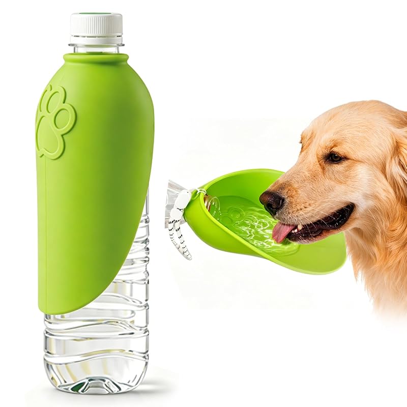 Acessório de Garrafa de Água para Cães com Tigela Dobrável de Silicone YONISOLE Verde
