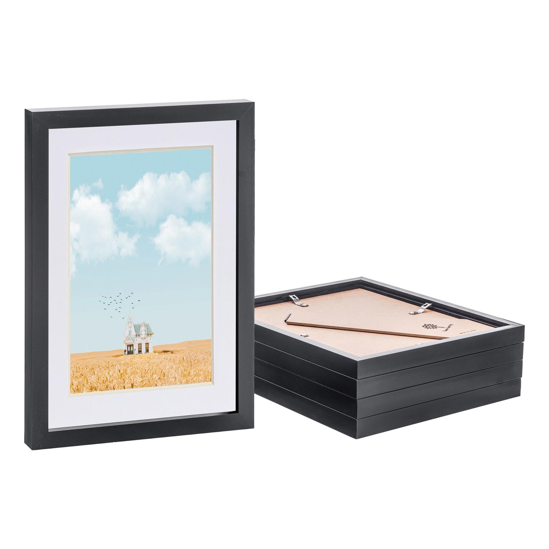 Nicola Spring Black/White 5X A4 (8" X 12") Photo Frames With A5 Mount - Glass Aperture Home Picture Wall Hanging Landscape Portrait Display