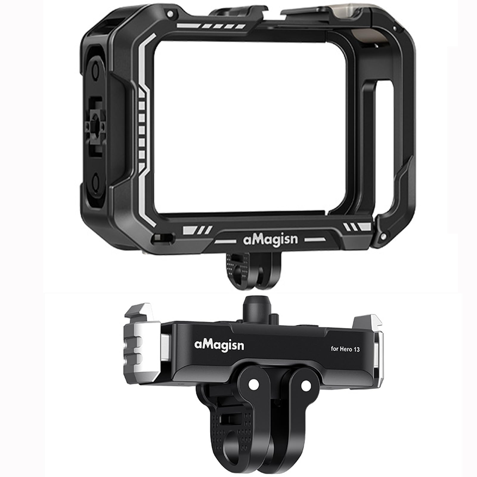 Metal Xplorer Empuñadura Kit para GoPro/DJI/Insta360 Acción Cámaras, Disparo Accesorios para GoPro 13/Insta360 GO Ultra/Ace Pro 2/dji Osmo Action 5 Pro (for Hero 13/12/11/10/9(Cage+Mount))
