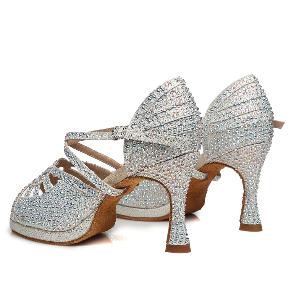 Zapatos de Baile Latino Mujer con Plataforma Zapatos de Baile Salsa y Bachata de Salón Punta Abierta,Modelo YC-L458