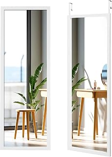FANTASY: Wall Mirror, Door Mirror with Height-Adjustable Hanging Hook, Hanging Mirror 120 x 37 cm, Full Body Mirror, White