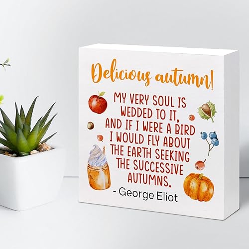 Miniatura 96 de Decoración de escritorio de otoño, Groovy Gobble Gobble Fall Thanksgiving Wood Block Sign Decoración de escritorio, caja de madera rústica de