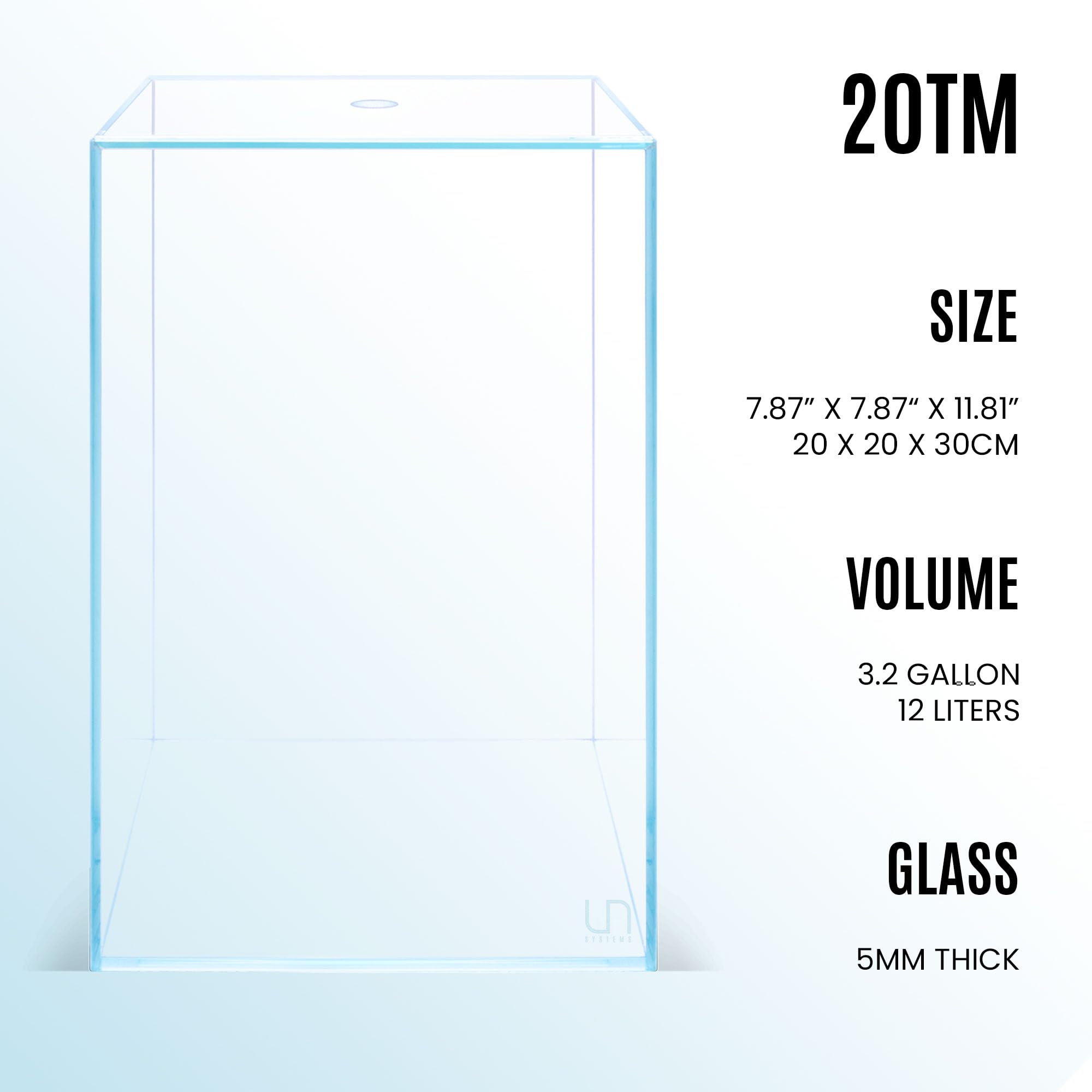 Ultum Nature Systems Prism Rimless Aquarium - Low Iron Glass, Cube With Mitered Lid, Tall Fish Tank, Multi-Purpose Vertical Nano Tank for Home & Office - UNS Prism, 20TM