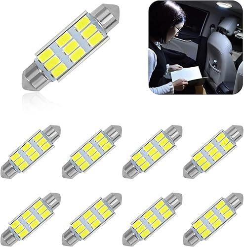 beypovk Bombilla LED para automóvil de 1.614 in, 6000 K blanco puro brillante interior de coche, sin errores 9-SMD 5630 chipsets DE3021 bombilla
