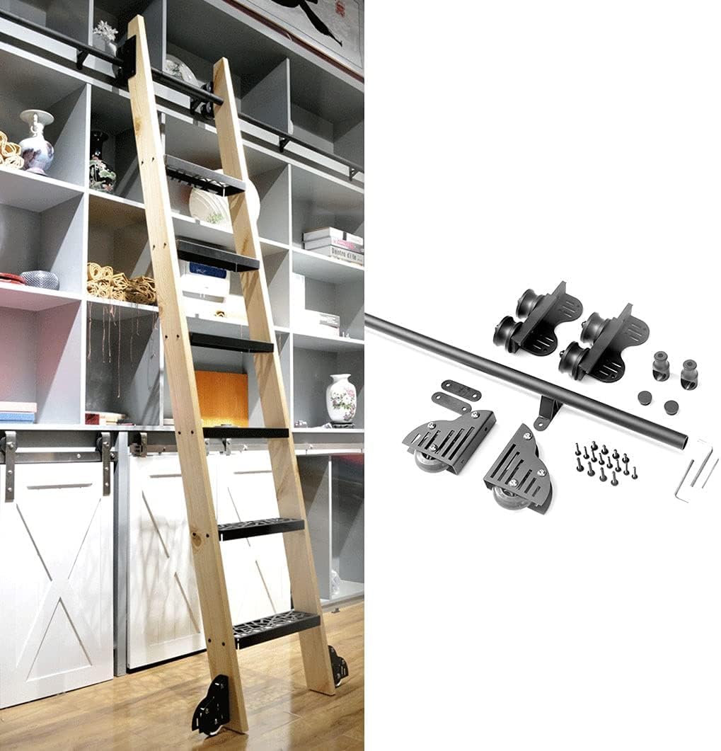 Échelle coulissante de bibliothèque avec kit de quincaillerie pour porte de grange