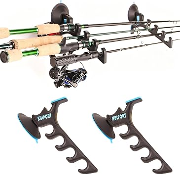 Fishing Rod Holders - 1 Pair Suction Cup fishing Rod Racks for Boats, Cars, Truck, Garage Wall, Storage System for 4 Fishing Poles Fits Smooth Surfaces