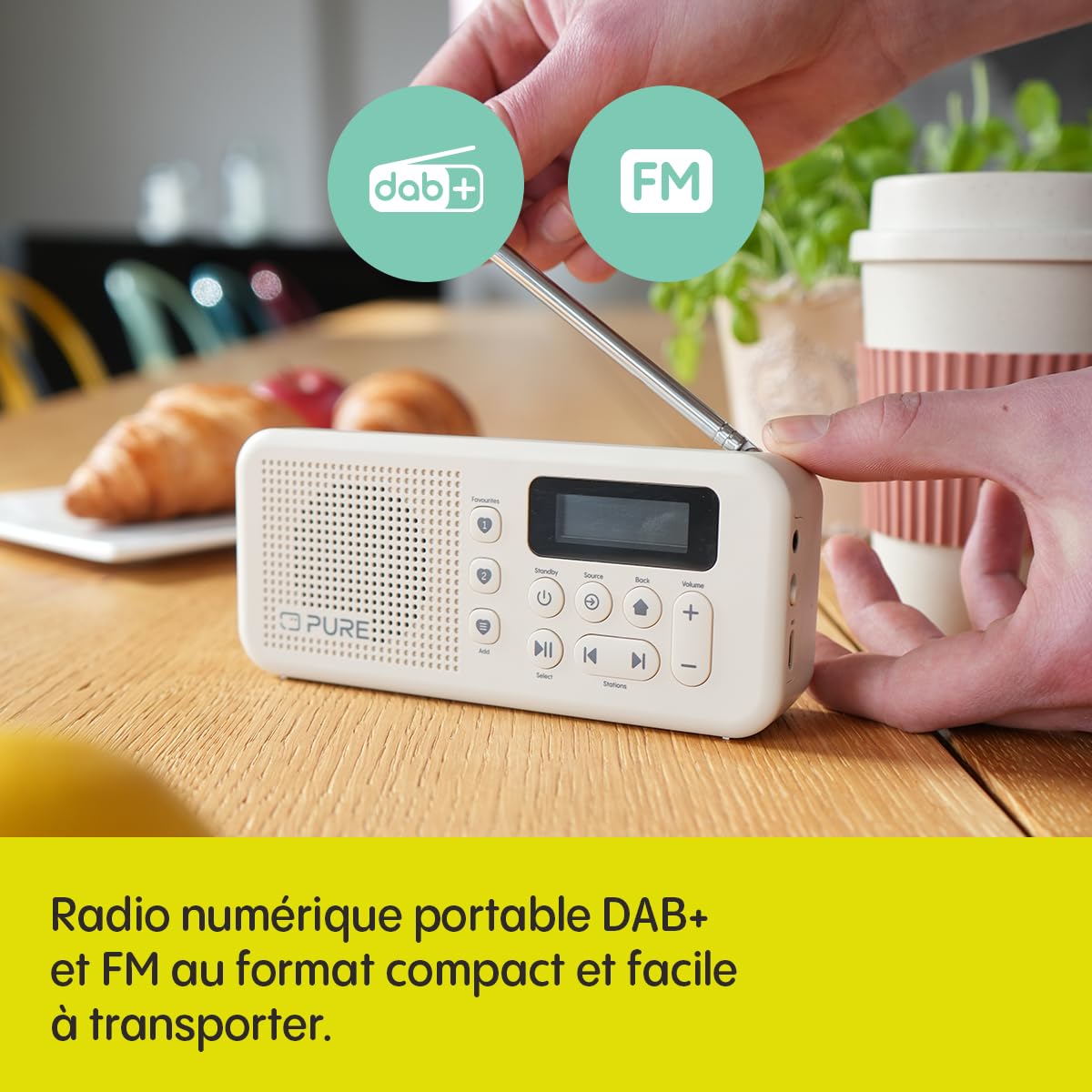 Pure Elan Move Radio numérique portable DAB+ & FM avec Bluetooth 5.3, radio de poche ultra compacte avec batterie jusqu'à 16 heures, radio portable avec prise casque et écran LCD, sable