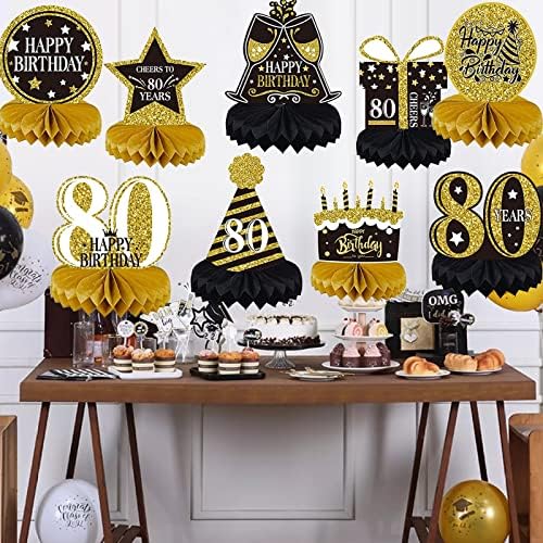 9 Pieces 80th Birthday Decorations for Men Women Black Gold 80th Birthday Centerpieces for Tables Decorations Eighty Years Birthday Party Decoration Supplies