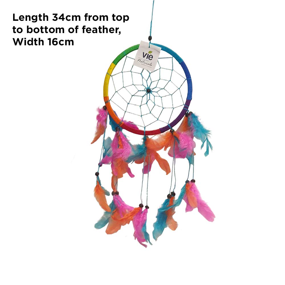 Vie Naturals Dream Catcher with Beads, 16cm Ring, Rainbow, Multicolor - Image 3