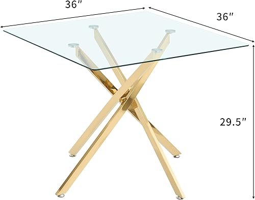 Miniatura 69 de Mesa de comedor redonda de vidrio de 36 pulgadas para 2-4 personas, patas de metal negro resistentes, mesa de cocina redonda de vidrio para
