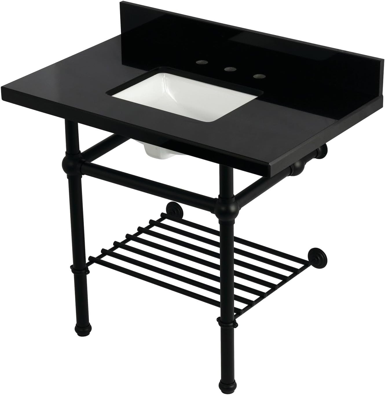 Templeton KVPK3630KBSQB0 36-Inch Console Sink with Brass Legs (8-Inch, 3 Hole), Black Granite/Matte Black