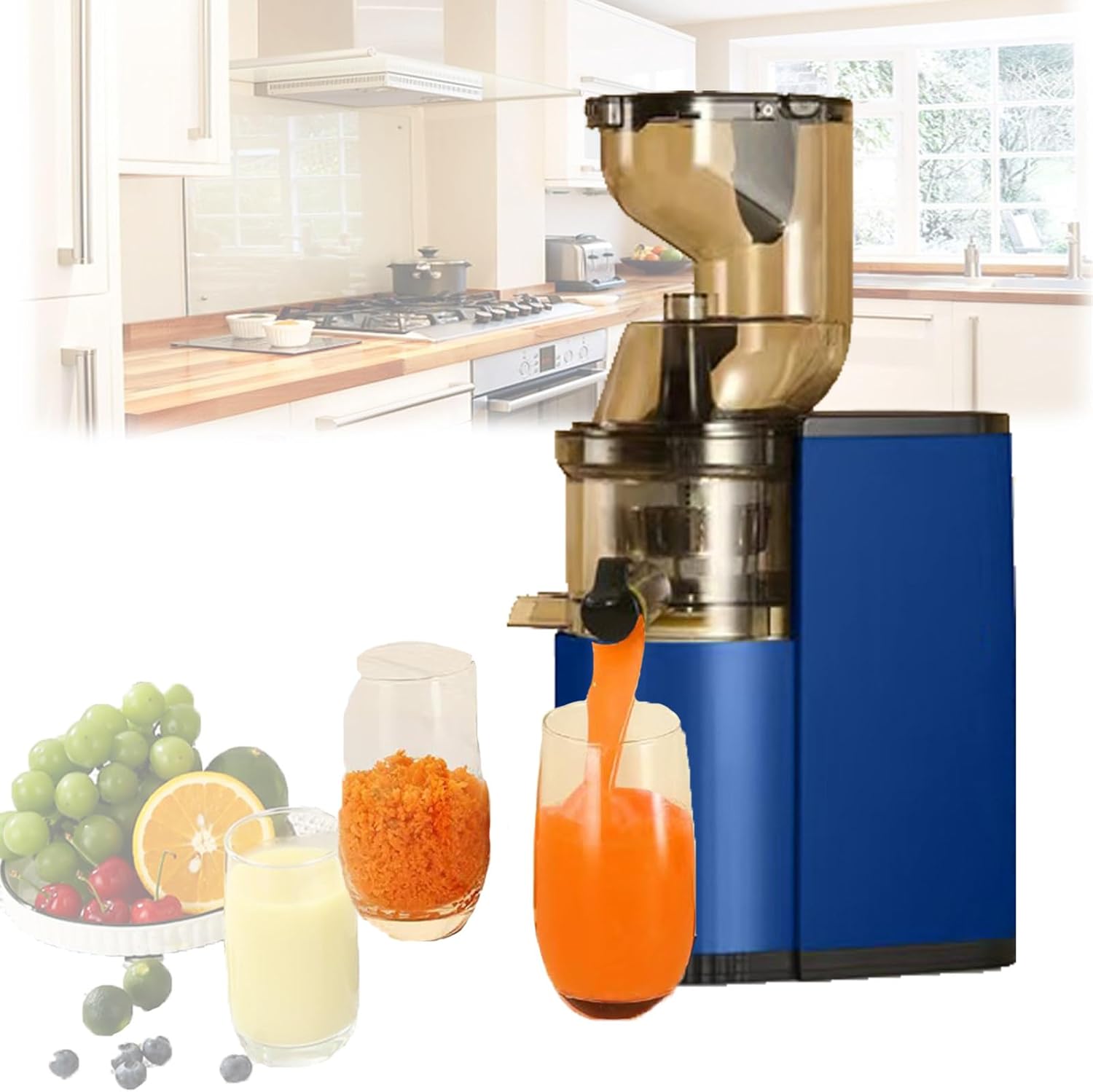 Juicer Machine,Centrifugal Juicer Machine With 3” Feed Chute,800W Power,500ML Juicer,Juice Yield Up To 98%,For Whole Fruits And Veg,Easy To Clean,With Push Rod,Juice Cup*2,Blue