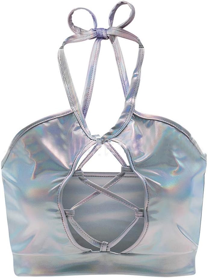 CUTUDE Camisole Women's Shiny Camisole Padded Bra Ladies Crop Bralet Sleeveless Vest Off Shoulder Casual Sports Party Top