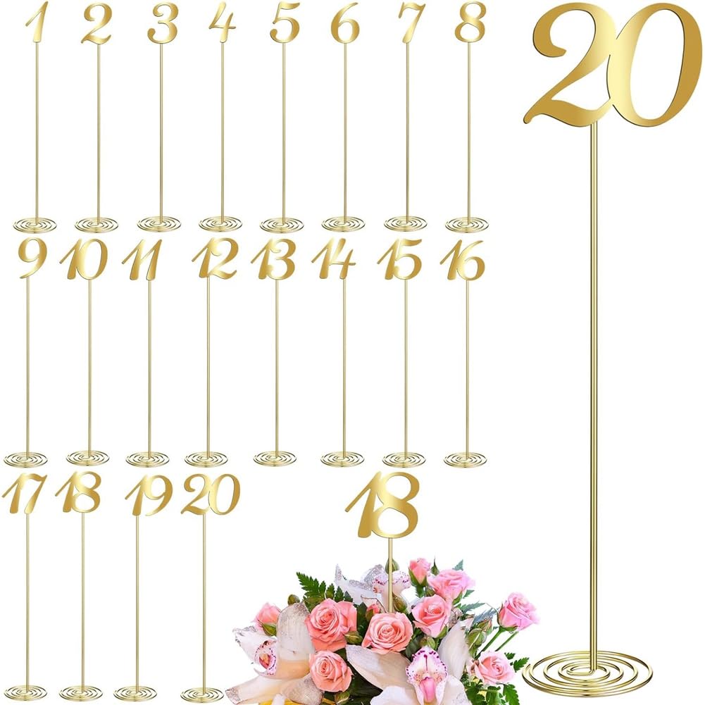 Metallische Tischnummern Party Tischnummern 1-20 für Hochzeitsempfang 12 mit Stabiler Halterungsbasis