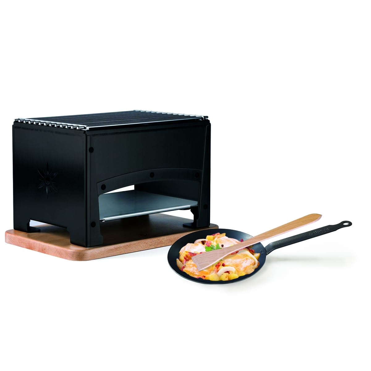 Louis Tellier - Brasero - Griglia a Carbone/Riblochade - Edelweiss - Acciaio Verniciato con ¨Polveri Epossidiche - Piano in Legno di Faggio Massiccio - qualità Professionale - Made in France