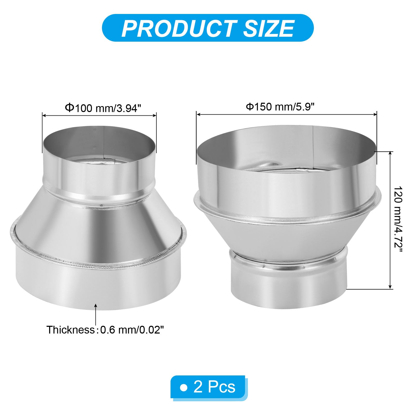 PATIKIL 6 Inch to 4 Inch Round Duct Reducer Increaser Connector - Image 2