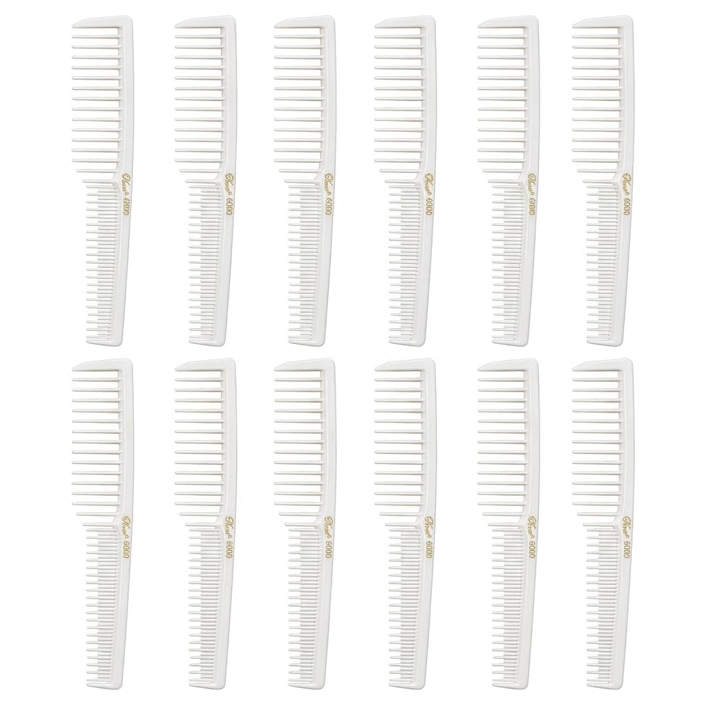 Krest 6000 7 in. Teasing Combs Lift Vent Hair Combs Pack Space Tooth Wide teeth Comb 12 Pc. (Neon Pink)