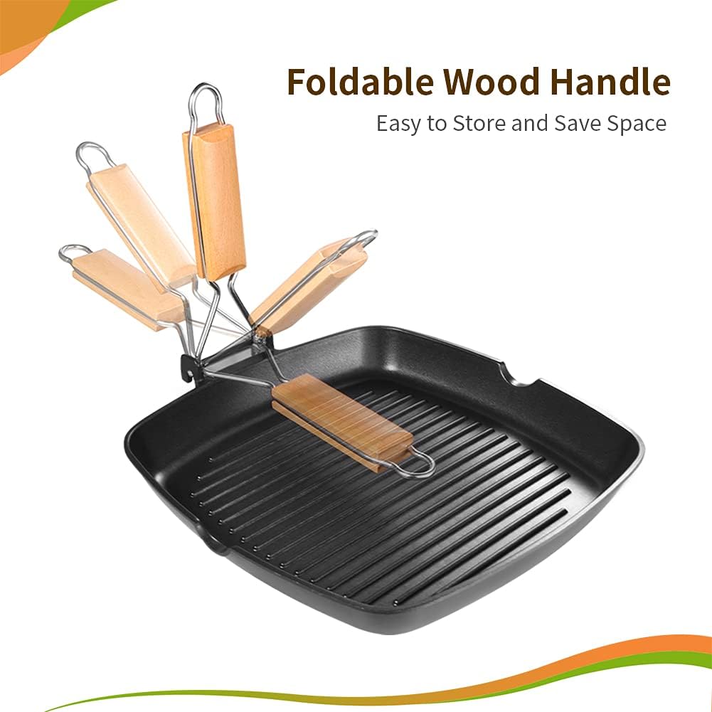 Nonstick Grill Pan for Stove Top, 11-inch Non-Stick Square Griddle Pans with Folding Handle, Induction Skillet Steak Bacon Pan: Home & Kitchen